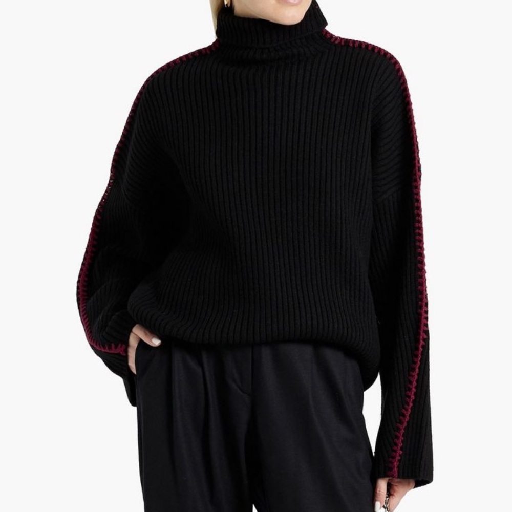 Rag & Bone Ingrid whipstitched wool turtle neck sweater